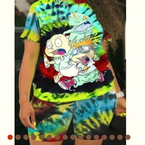 Rug Rats 2 Piece Tie-Dyed Short Sleeve Shirt and Bike Short Set Size XXL
